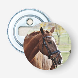 Chestnut Horse with Blaze, Bridle, in Pasture Bottle Opener