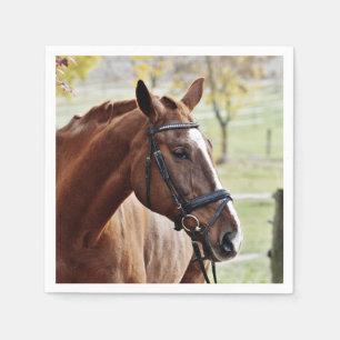 Chestnut Horse with Blaze, Bridle, in Pasture Napkin