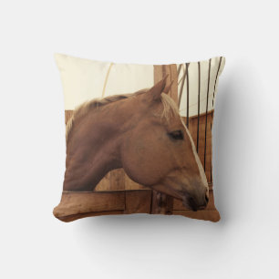 Chestnut Horse with Blaze in Stall Cushion