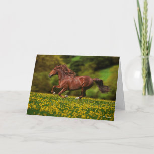 Chestnut Lusitano Running In Buttercups Card