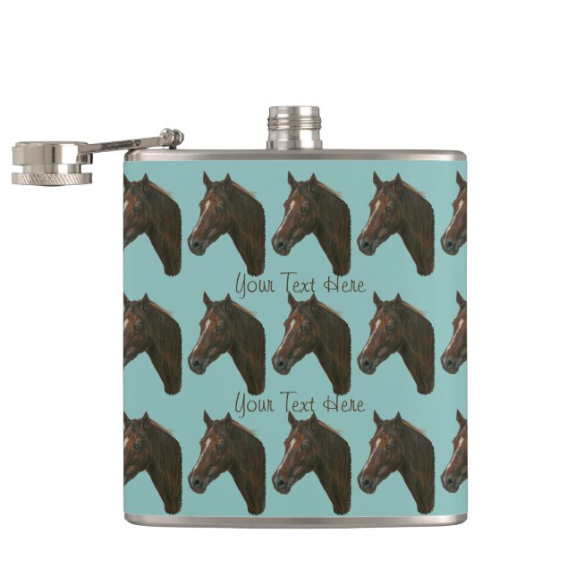 Chestnut mare horse portrait equine art hip flask (Opened)