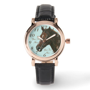 Chestnut mare horse portrait equine art painting w watch