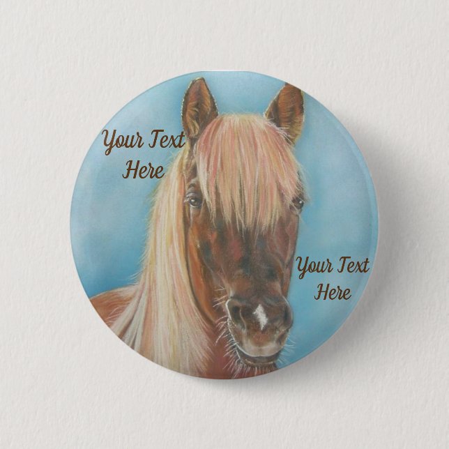 chestnut mare with blonde mane equine art horse 6 cm round badge (Front)