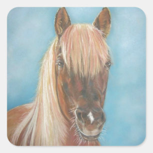 chestnut mare with blonde mane equine art horse square sticker