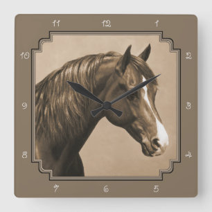 Chestnut Morgan Horse in Sepia Square Wall Clock