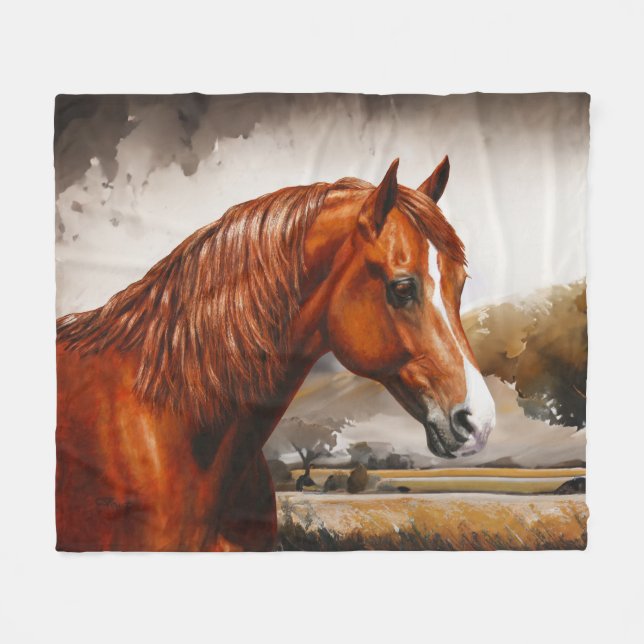 Chestnut Morgan Horse Rusty Red Fleece Blanket (Front (Horizontal))