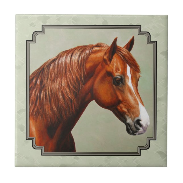 Chestnut Morgan Horse Sage Green Ceramic Tile (Front)