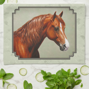 Chestnut Morgan Horse Sage Green Tea Towel