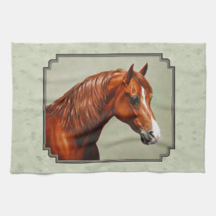 Chestnut Morgan Horse Sage Green Tea Towel