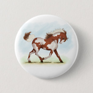 Chestnut Overo Skewbald Horse 6 Cm Round Badge