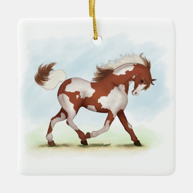 Chestnut Overo Skewbald Horse Ceramic Ornament (Front)