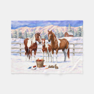 Chestnut Pinto Sorrel Paint Quarter Horses In Snow Fleece Blanket
