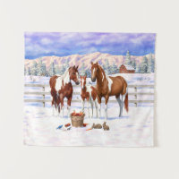 Chestnut Pinto Sorrel Paint Quarter Horses In Snow
