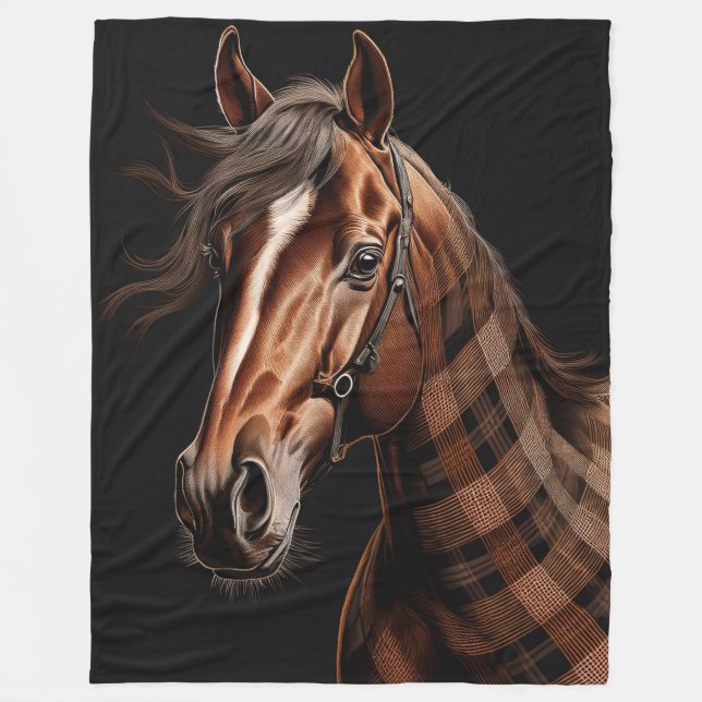 Chestnut Plaid Horse  Fleece Blanket (Front)
