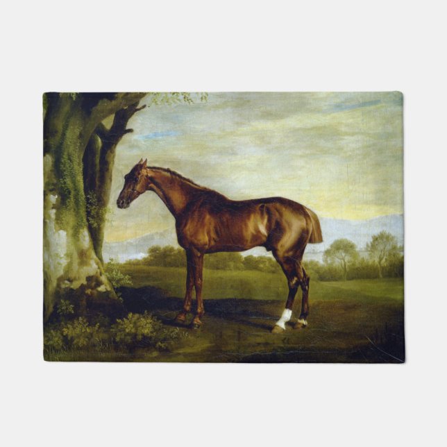 Chestnut Racehorse in a Landscape (George Stubbs) Doormat (Front)