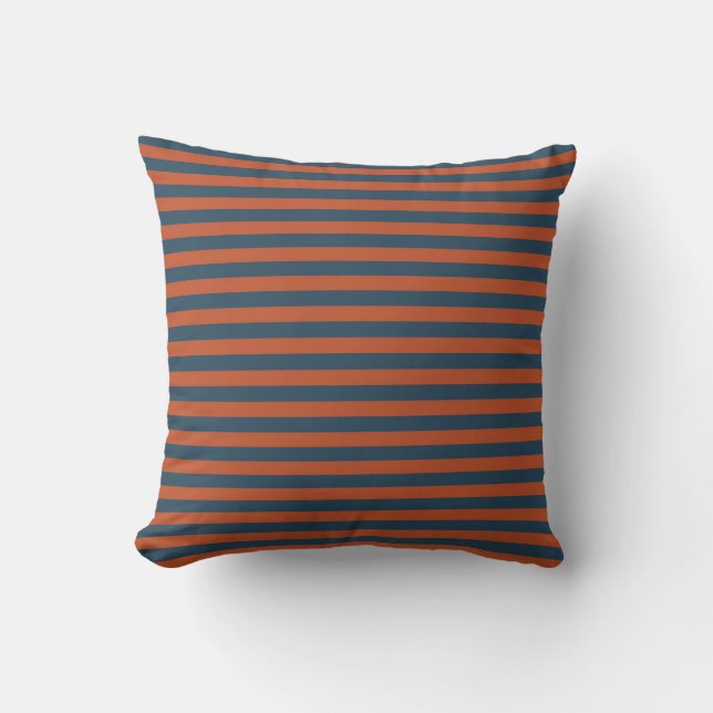chestnut red and gray blue stripes cushion (Front)