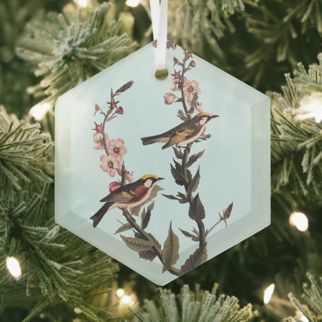 Chestnut-Sided Warbler Audubon Bird on Wildflower Glass Tree Decoration (Insitu)