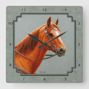 Chestnut Sorrel Quarter Horse Sage Green Square Wall Clock