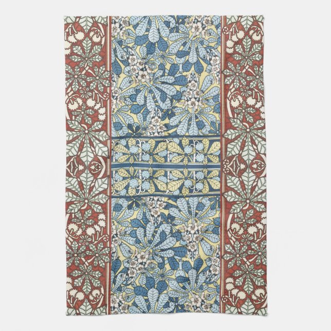 Chestnut Tree,Leaves,Botanical Art Nouveau Tea Towel (Vertical)