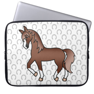 Chestnut Trotting Horse Cute Cartoon Illustration Laptop Sleeve