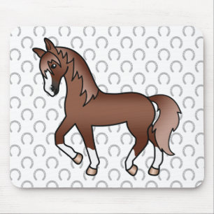 Chestnut Trotting Horse Cute Cartoon Illustration Mouse Pad