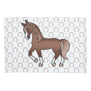 Chestnut Trotting Horse Cute Cartoon Illustration Pillowcase