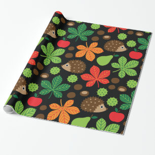 Chestnuts & Hedgehog Seamless Pattern Wrapping Paper