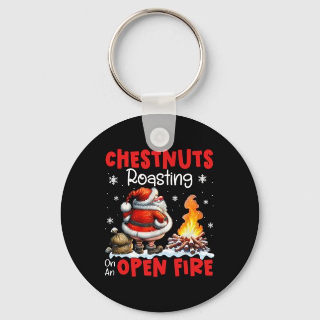Chestnuts Roasting On Open Fire Funny Rude Santa C Key Ring (Front)