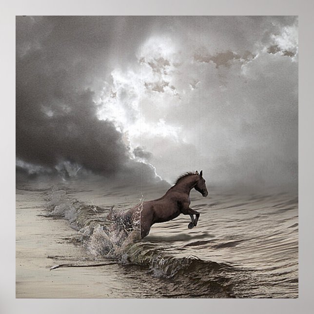 Cheval dans les vagues, Papier poster (mat) (Front)