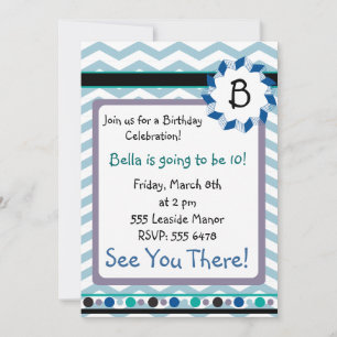Cheveron Monogram Card with blue, teal, grey