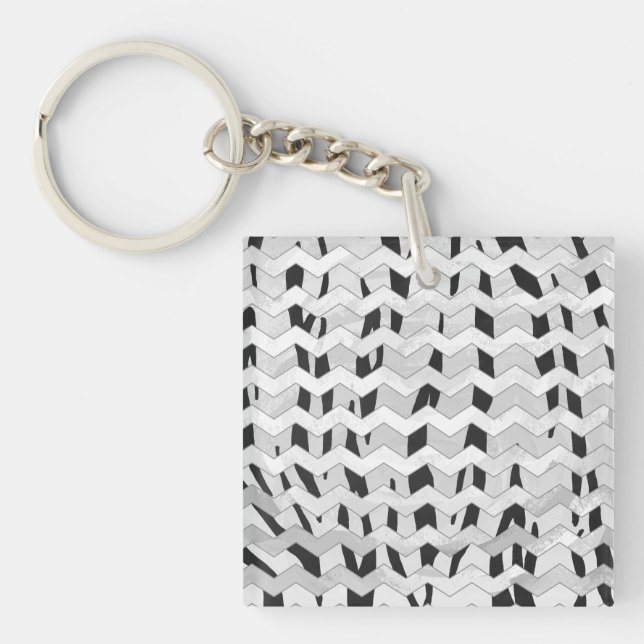 Cheveron Tiger Black and White Print Key Ring (Front)