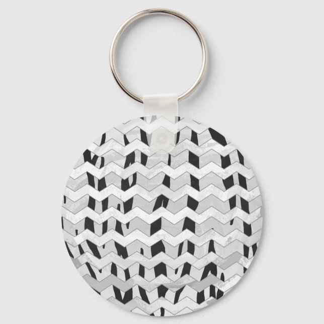 Cheveron Tiger Black and White Print Key Ring (Front)
