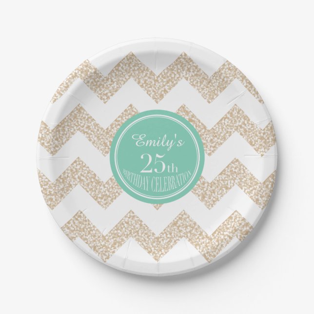 Chevron 25th Birthday Paper Plate Choose Colour (Front)