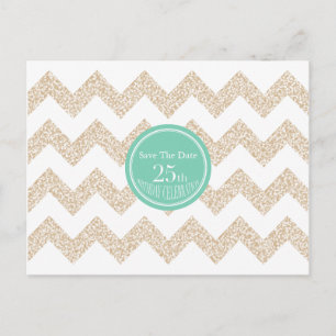 Chevron 25th Birthday Save the Date Choose Colour Announcement Postcard