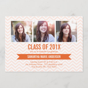 Chevron 3 Photo Graduation Invitation - Orange