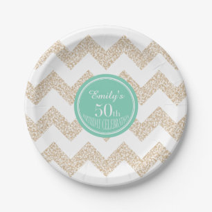 Chevron 50th Birthday Paper Plate Choose Colour