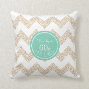 Chevron 60th Birthday Celebration Pillow with name