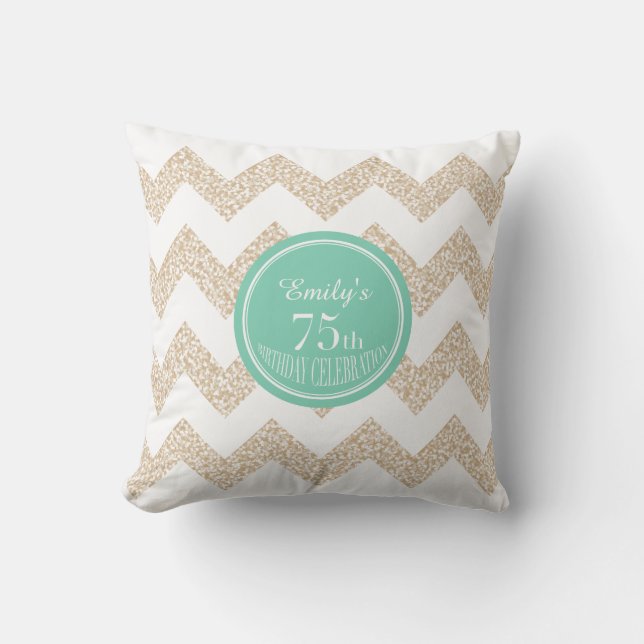 Chevron 75th Birthday Celebration Pillow with name (Front)
