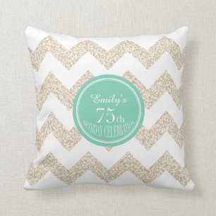 Chevron 75th Birthday Celebration Pillow with name