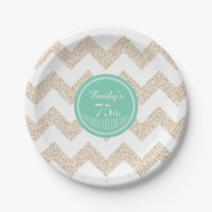 Chevron 75th Birthday Paper Plate Choose Colour