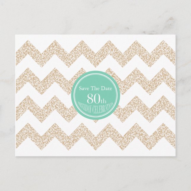 Chevron 80th Birthday Save the Date Choose Colour  Announcement Postcard (Front)