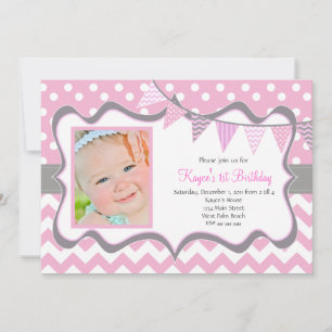 Chevron and Dots Pendant Birthday Invitation