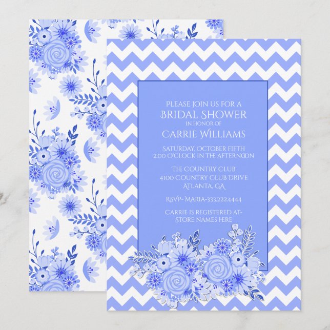 Chevron and Flowers Bridal Shower Invitation (Front/Back)