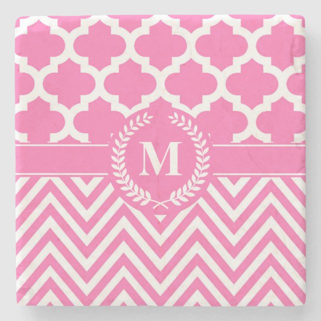 Chevron and Quatrefoil Stone Coaster (Front)