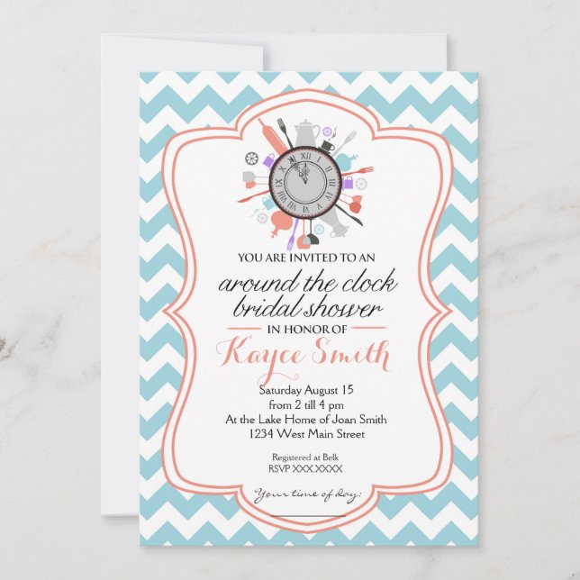 Chevron Around the Clock Bridal Shower Invitation (Front)