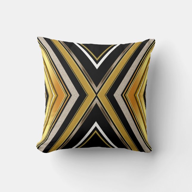 Chevron Art Deco Black Gold Cushion Pillow (Front)