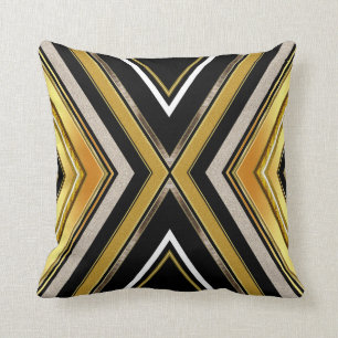 Chevron Art Deco Black Gold Cushion Pillow