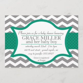 Chevron Baby Shower invite. Grey and Jade Invitation