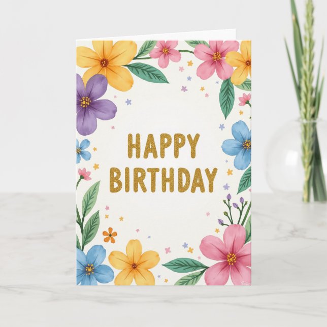 Chevron Birthday Flower Card (Front)