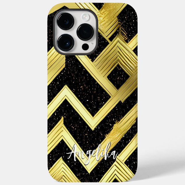 Chevron Black and Gold Personalised Name Case-Mate iPhone Case (Back)